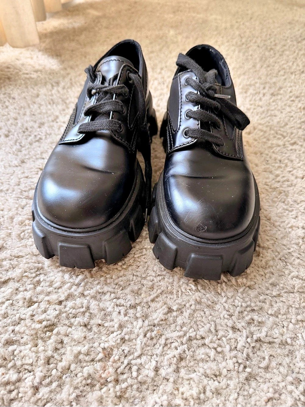 Prada Monolith Brushed Leather Lace-Up Shoes Black